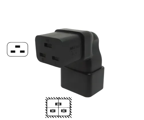 Netzadapter C19 auf C20 gewinkelt, YL-3318L-2 IEC 60320-C19/20 seitwärts gewinkelt, unten/oben